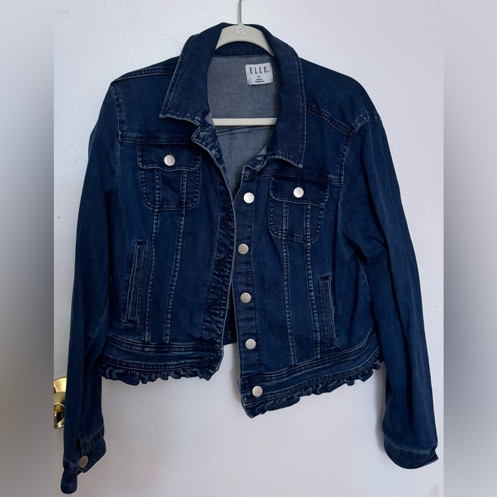 ELLE blue denim jacket ruffle hem